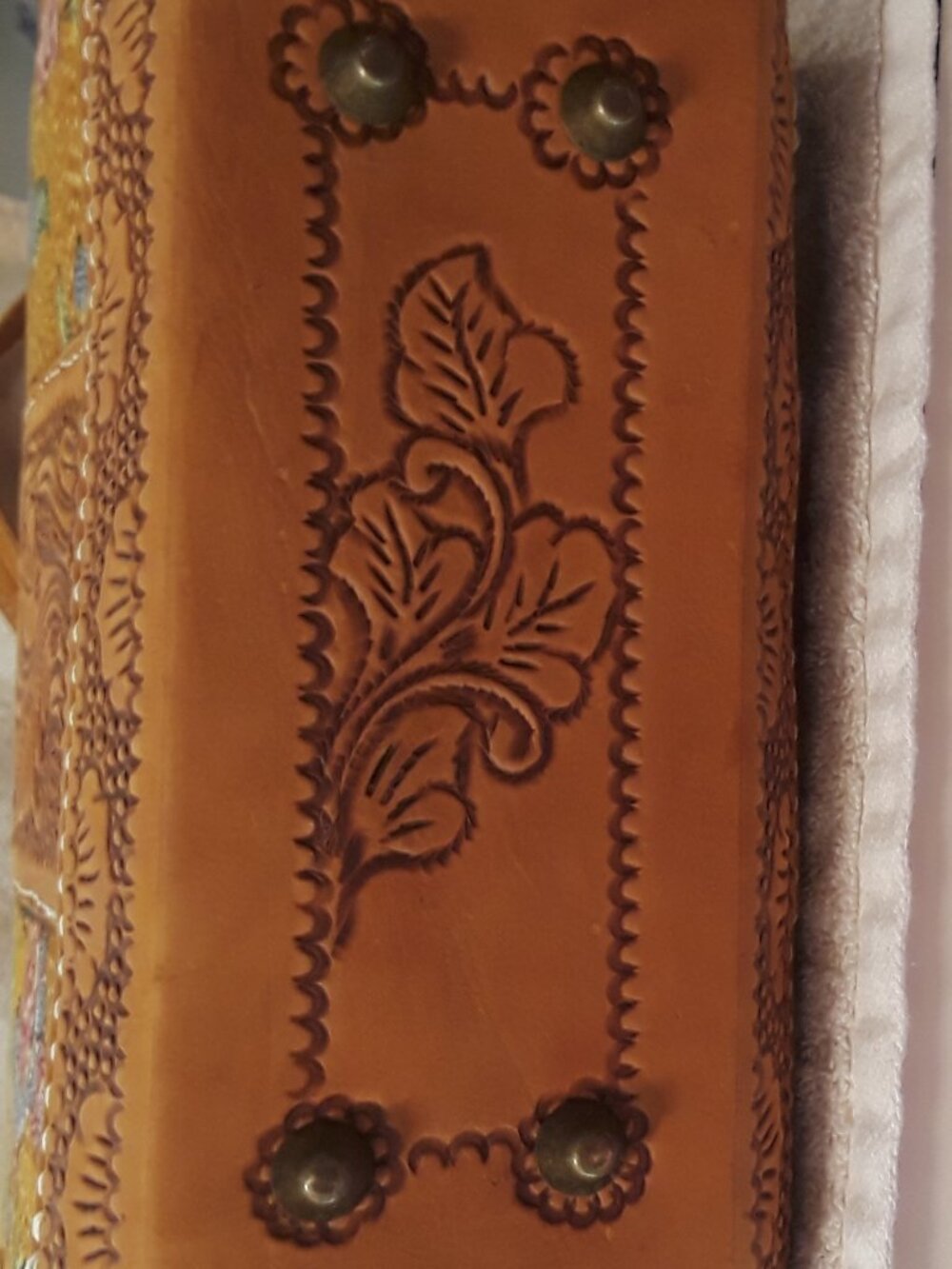 Shoulder Bag Leather Hand Tooled/Painted Floral Suede Lined Boho Vintage Tote - Picture 8 of 16